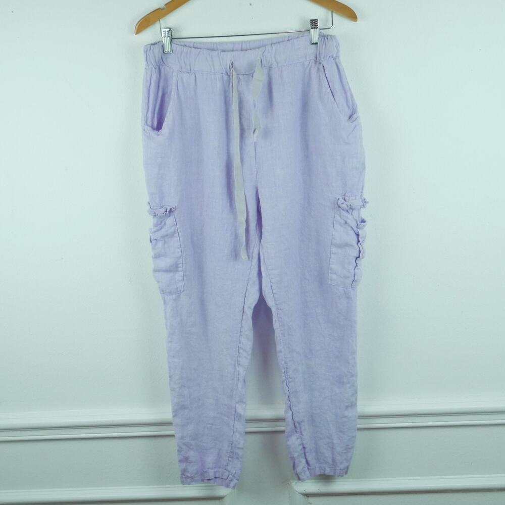 Made in Italy Large Linen Cargo Pants Pastel Purple Beachy Boho‎ Resort Casual